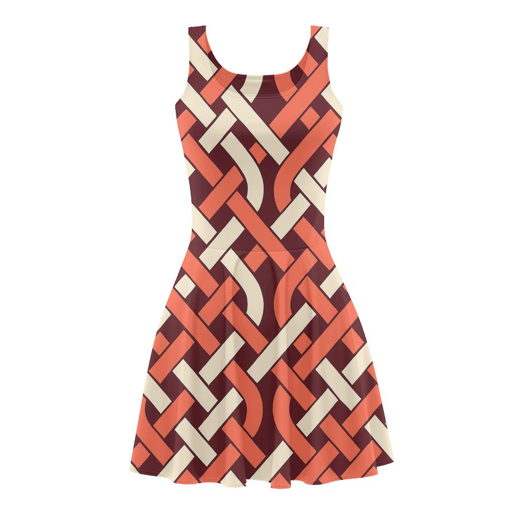 Braided Ribbon Matrix floral print skater dresses