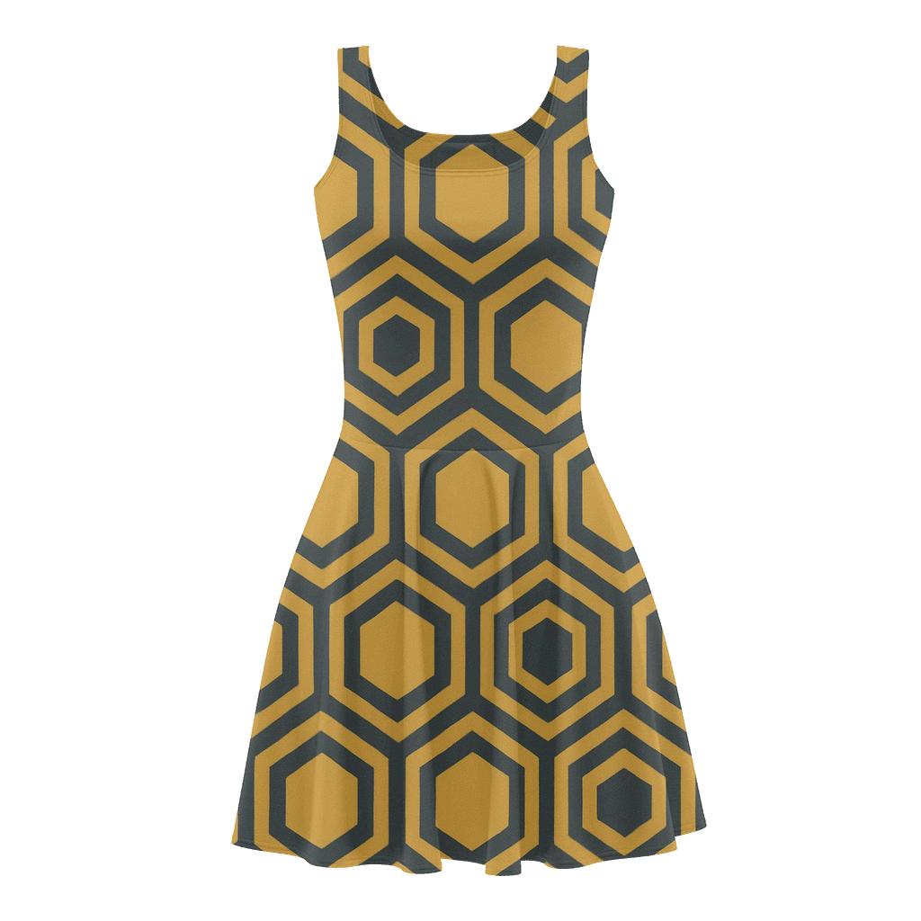 Nested Hexagonal Prism Layout floral print skater dresses