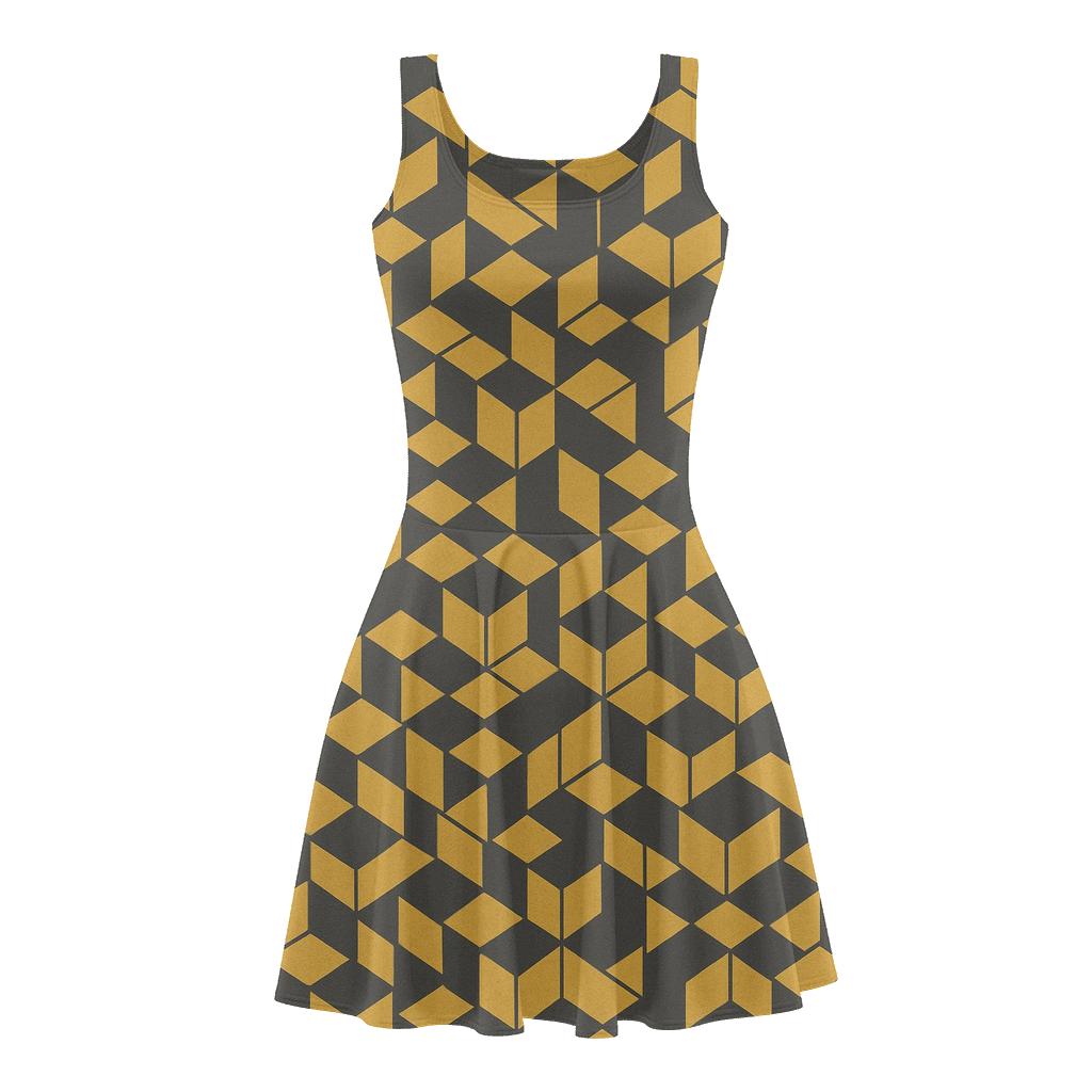Hexagonal Grid Modulation custom skater dresses