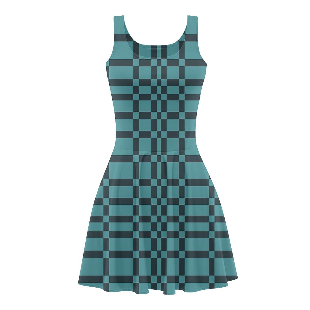 Premium Moire Band Lattice designer pattern skater dresses