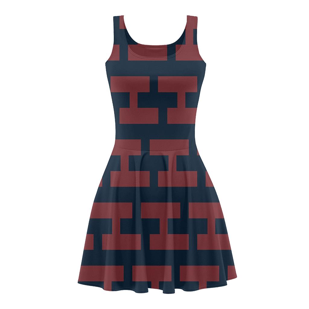 Staggered Chain Block Pattern comfortable stretch skater dresses