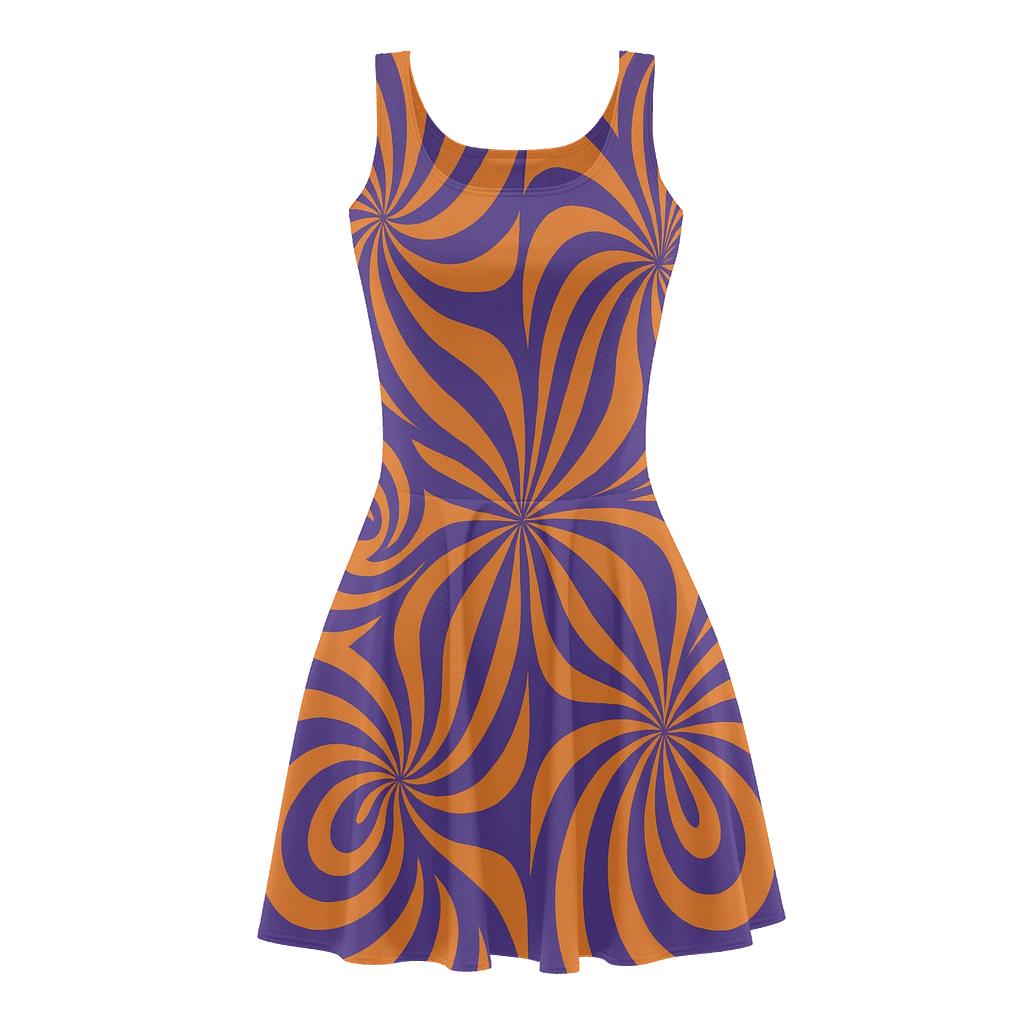 Spiraling Petal Array floral print skater dresses