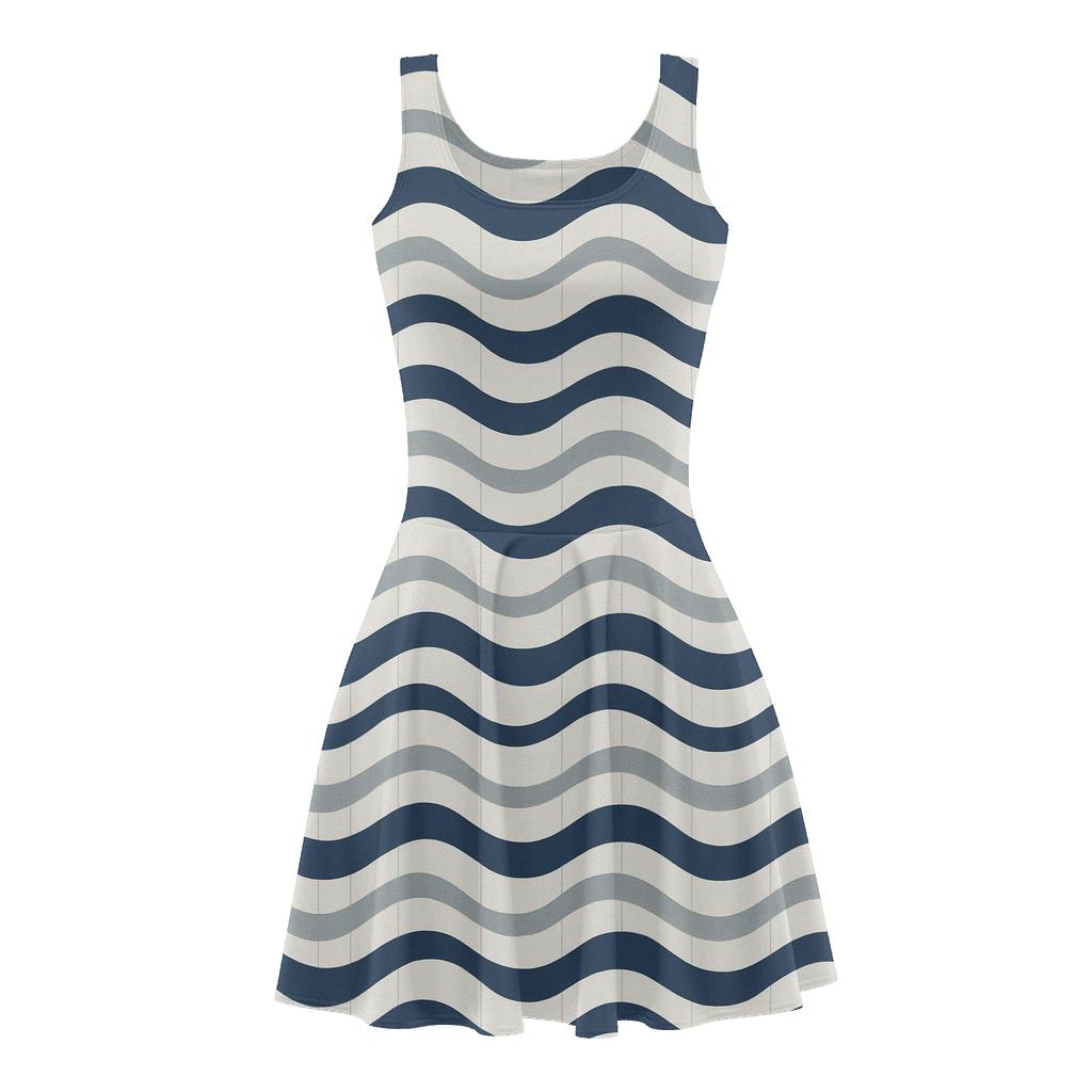 Grided Wave Lines unique custom skater dresses