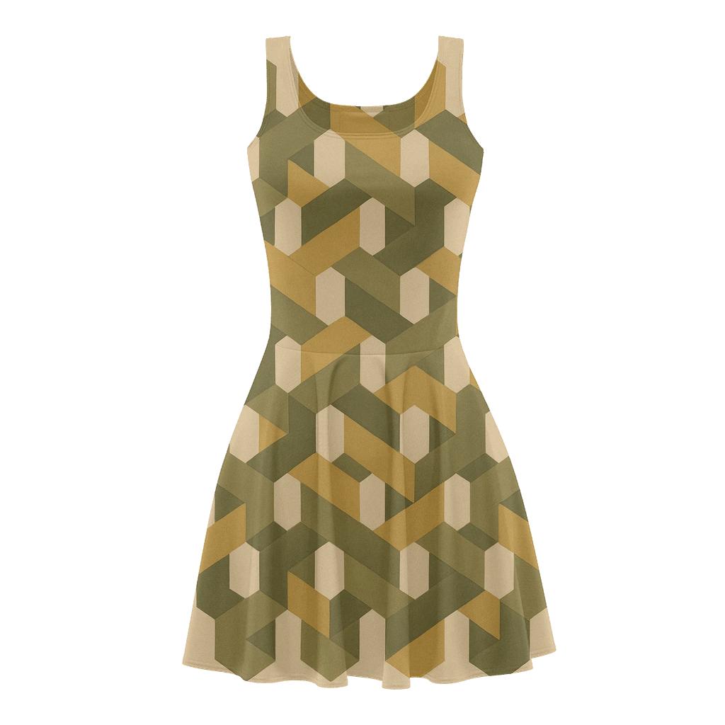 Tiled Hex Weave Motif skater dresses for occasions
