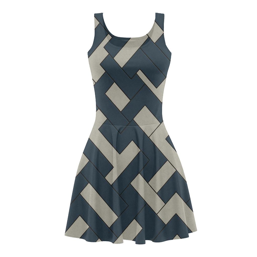 Asymmetrical Herringbone trendy mini skater dresses