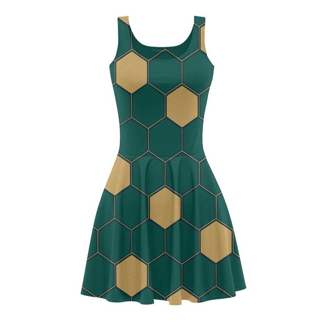 Hex Weave Oscillation Panel floral print skater dresses