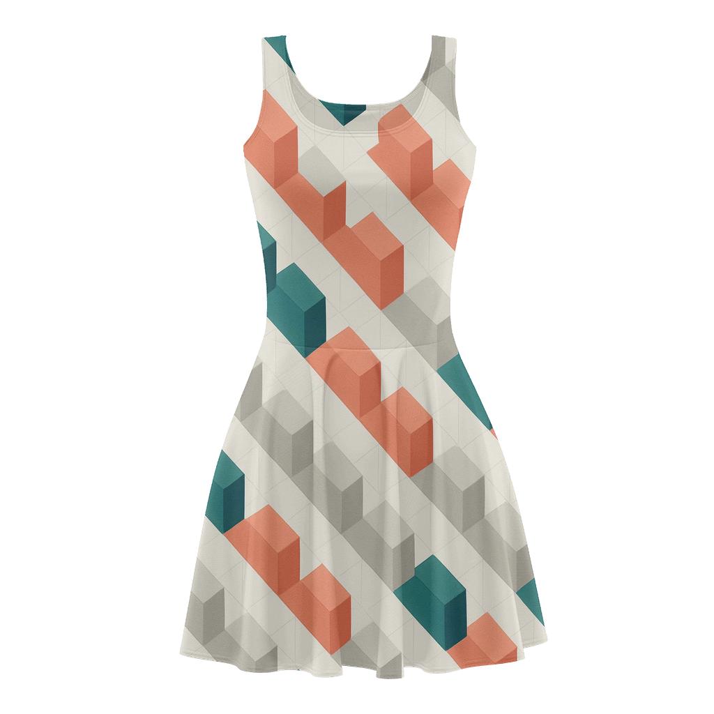 Diagonal Step Cascade floral print skater dresses