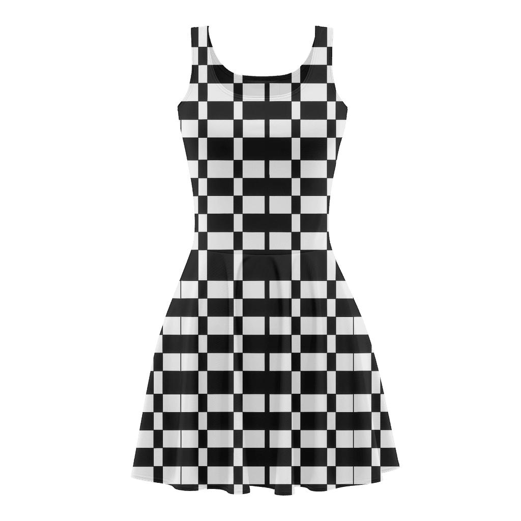 Shifted Grid Resonance designer pattern skater dresses