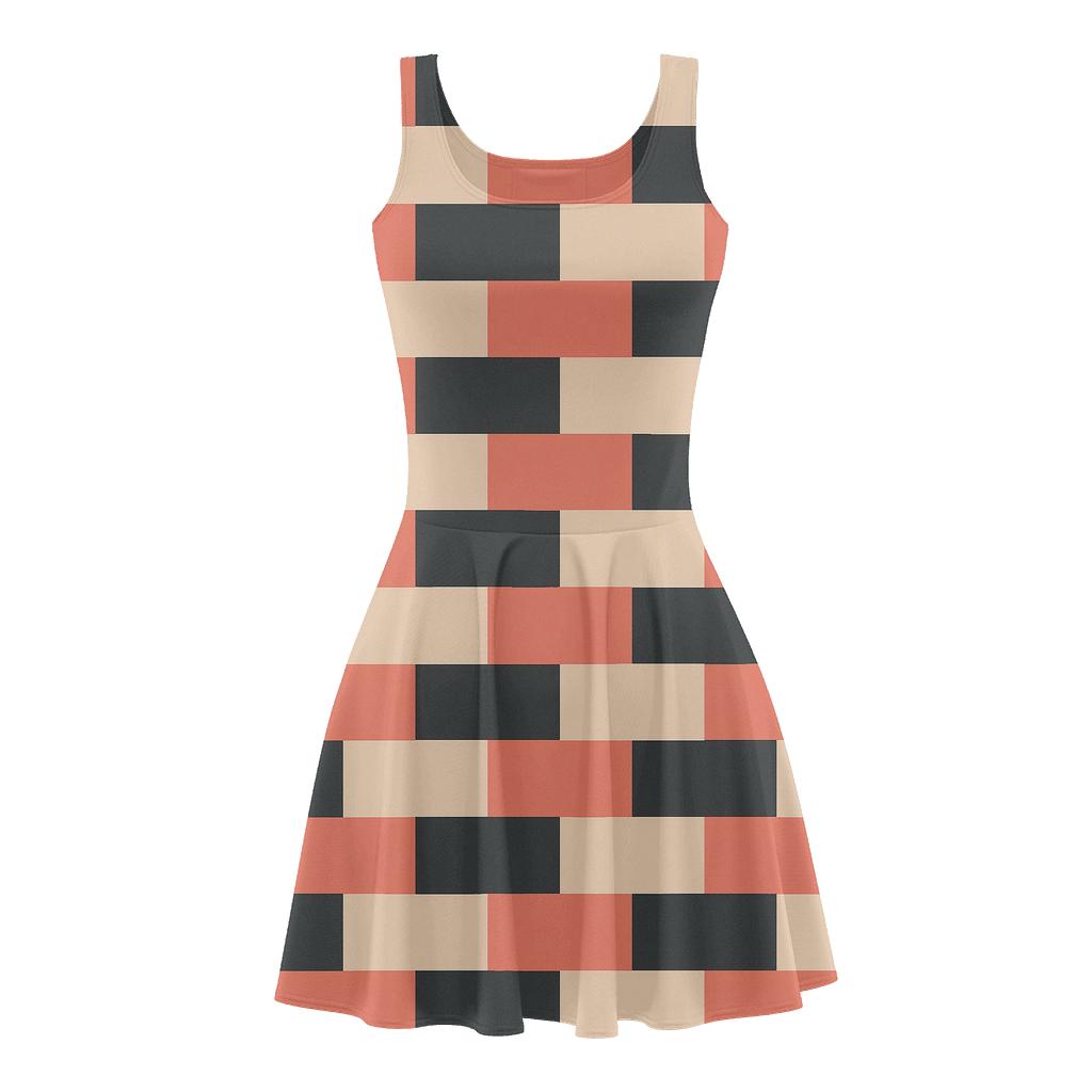 Staggered Block Chain comfortable stretch skater dresses