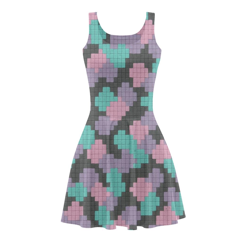 Nebula Pixel Mesh comfortable stretch skater dresses