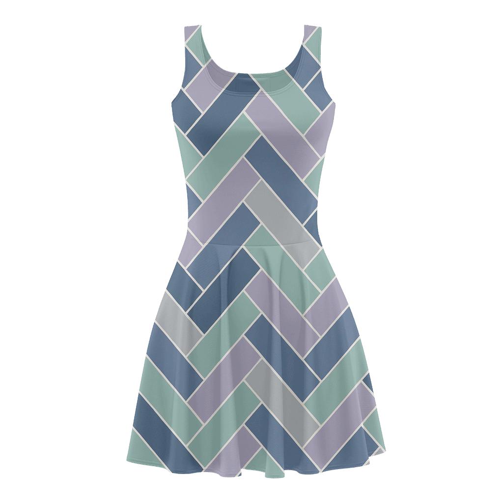 Galactic Herringbone Grid comfortable stretch skater dresses