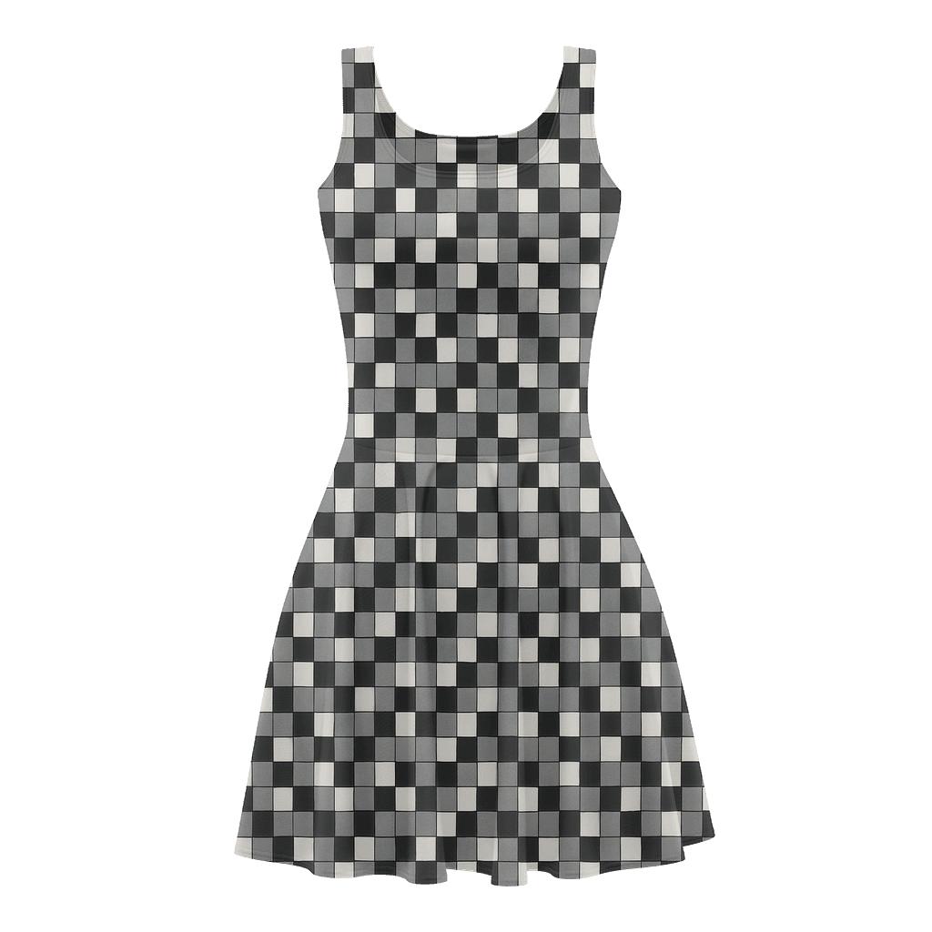 Staggered Pixel Grid trendy mini skater dresses