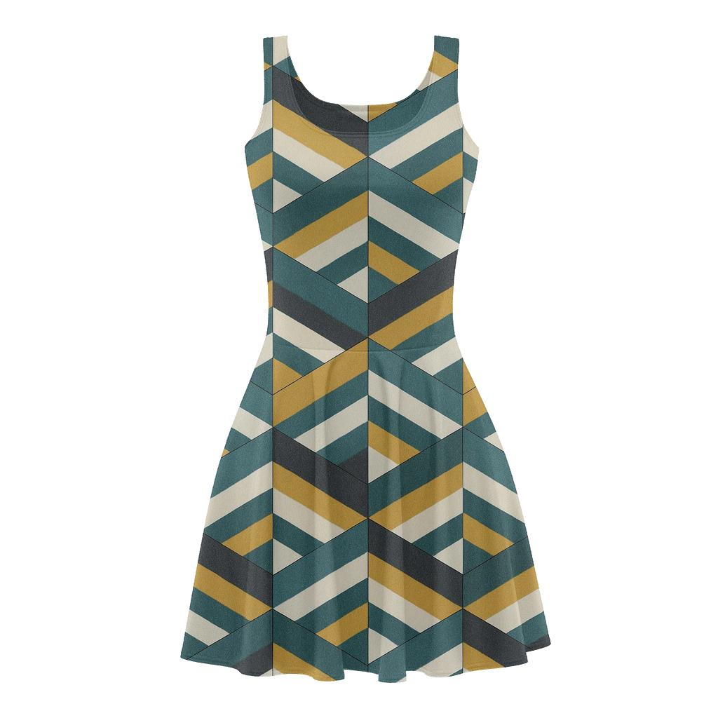 Tri Fold Stripe Mosaic skater dresses for occasions