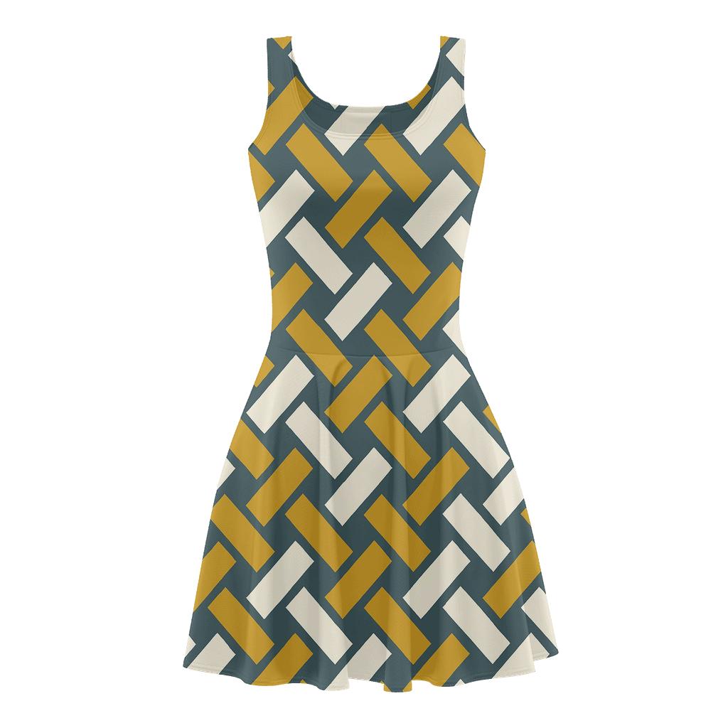 Diagonal Ladder Weave floral print skater dresses