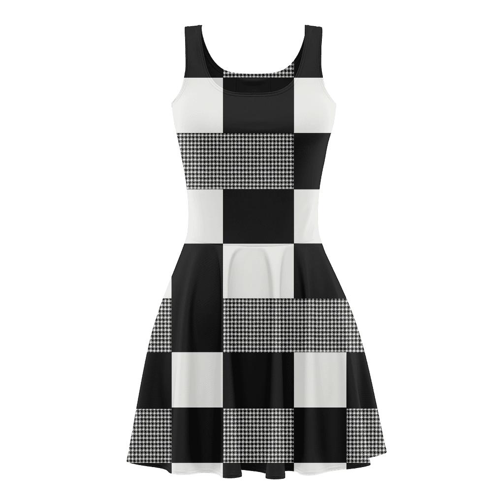 Binary Pulse Checkerboard stylish a-line skater dresses