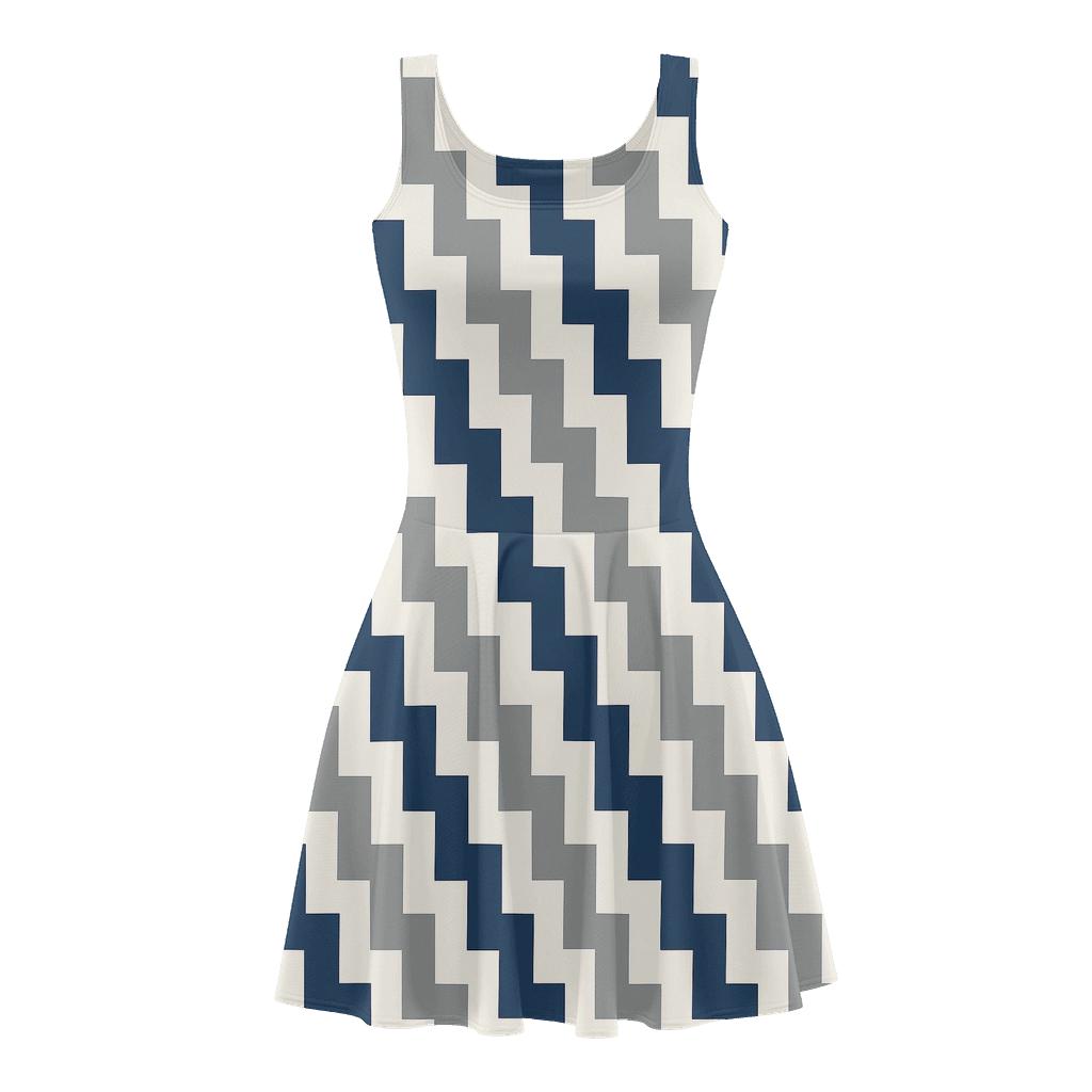 Staggered Step Bands floral print skater dresses