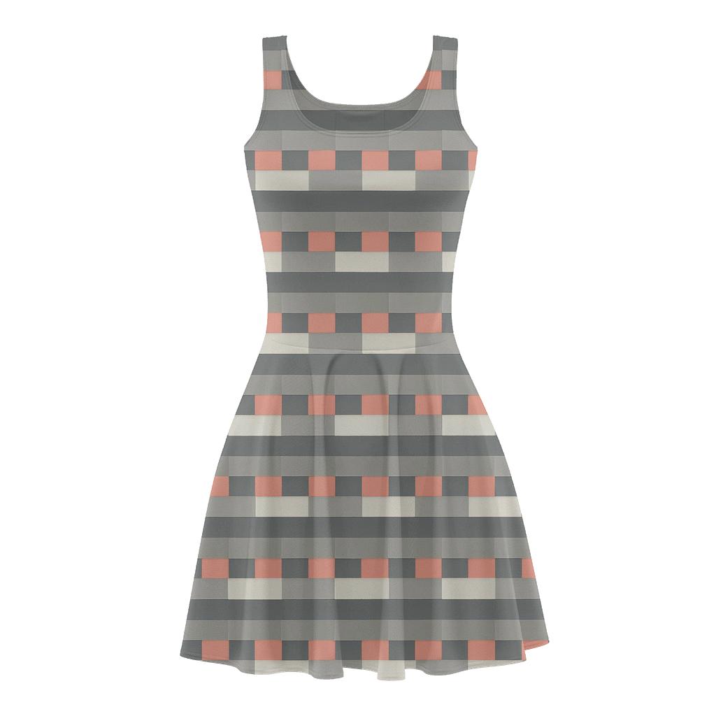 Staggered Pixel Drift Stripes trendy mini skater dresses