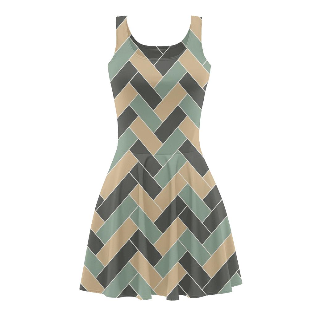 Offset Herringbone Switchback comfortable stretch skater dresses