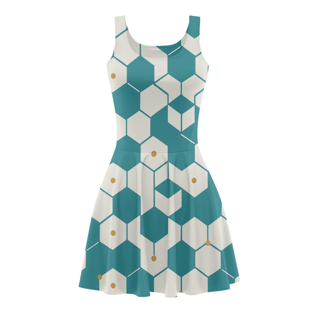 Hex Pulse Stitchwork skater dresses for occasions