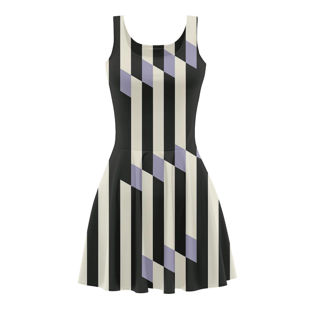 Iterative Edge Fold Stripes floral print skater dresses