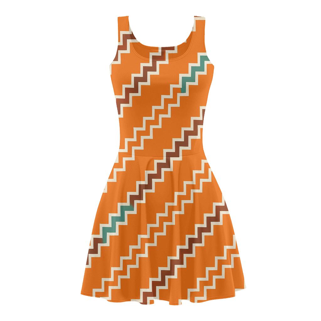 Diagonal Step Cascade Blocks floral print skater dresses