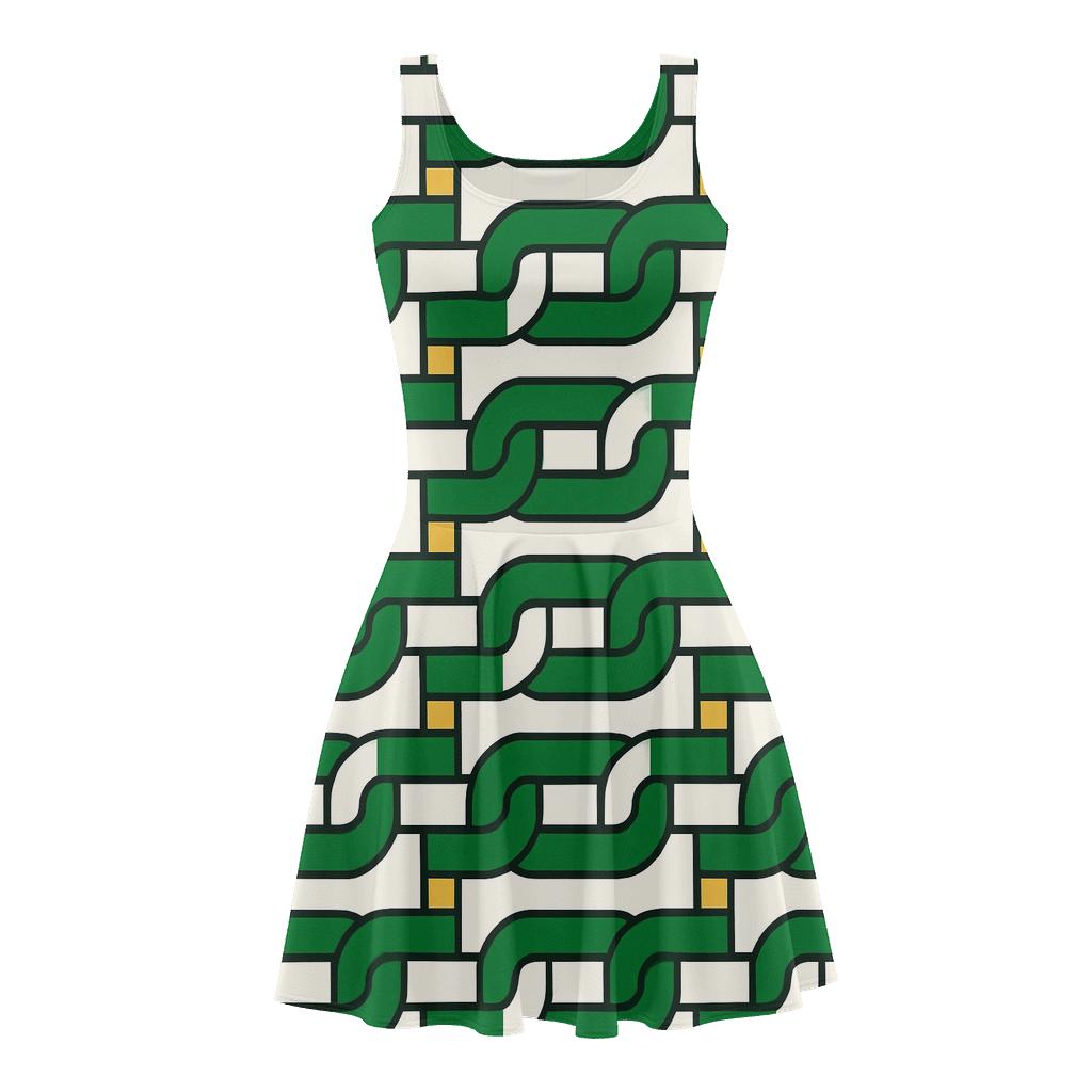 Staggered Block Chain floral print skater dresses