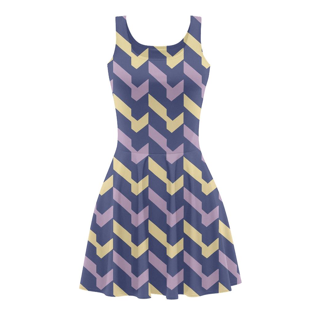 Chevron Stair Step Register floral print skater dresses