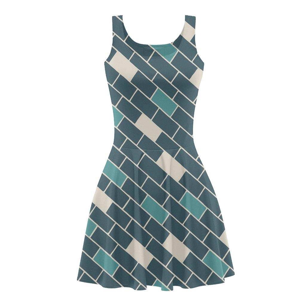 Diagonal Brick Shift Cascade comfortable stretch skater dresses