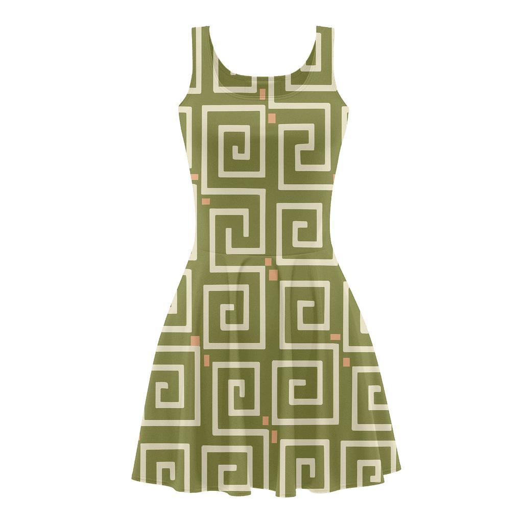 Square Spiral Step Tiles floral print skater dresses
