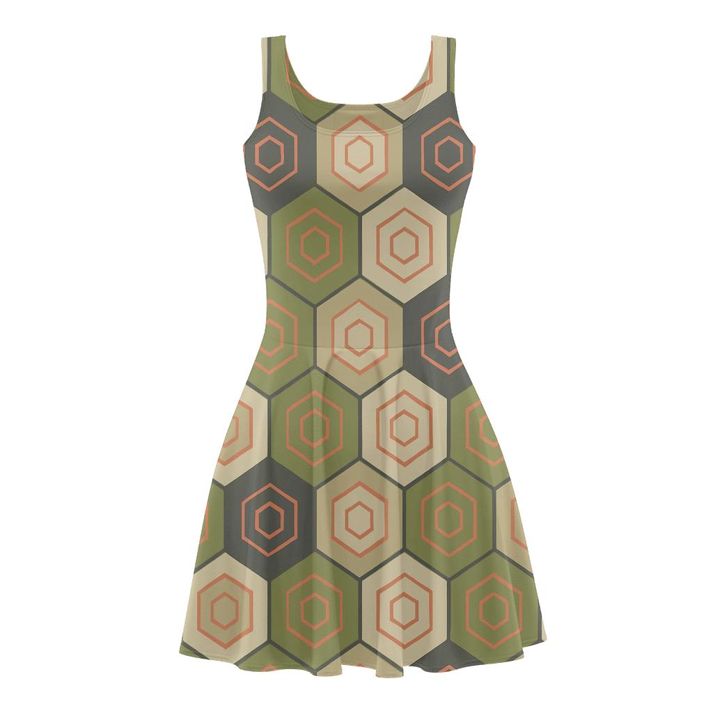 Hex Cell Fracture Map floral print skater dresses