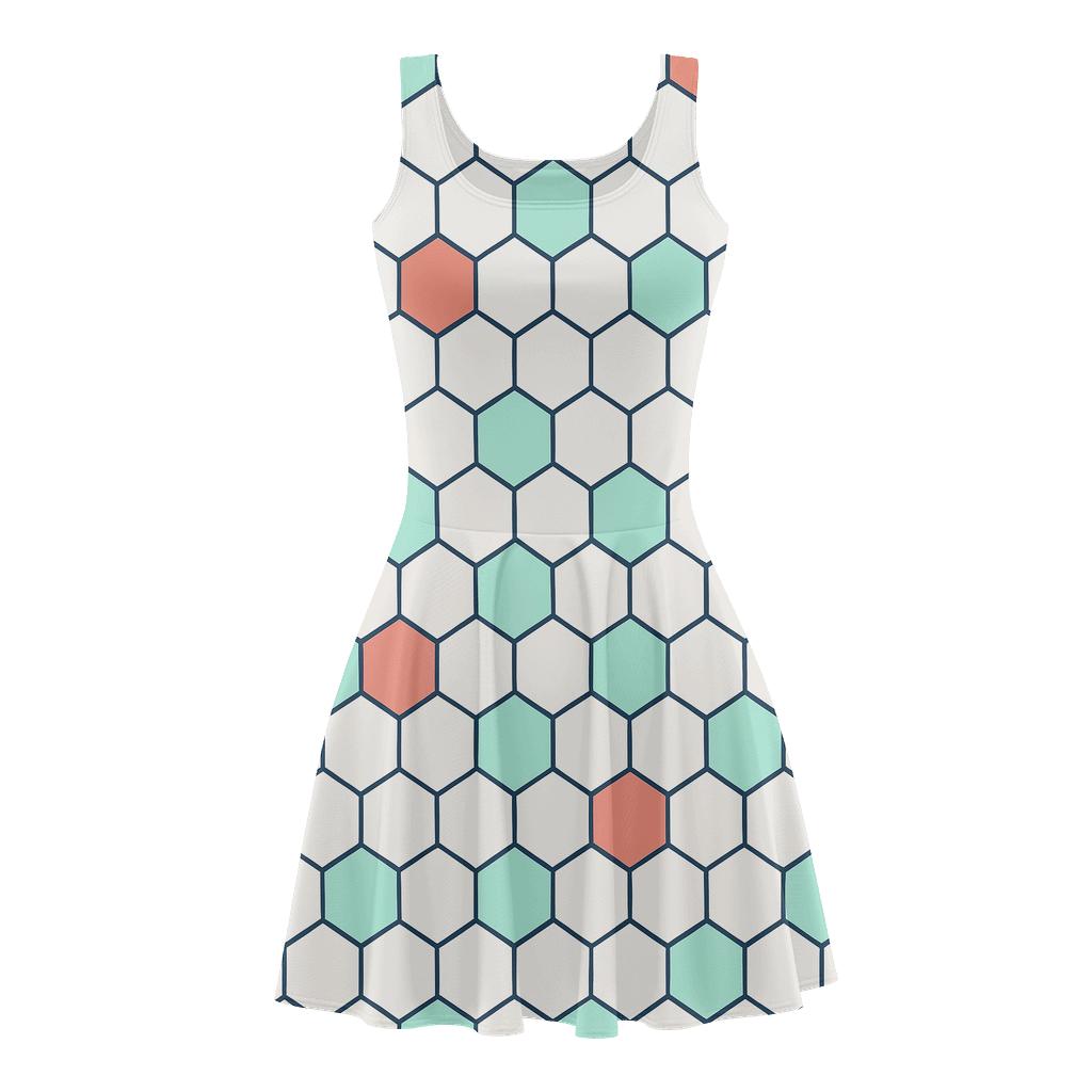 Hex Tile Syncopation comfortable stretch skater dresses