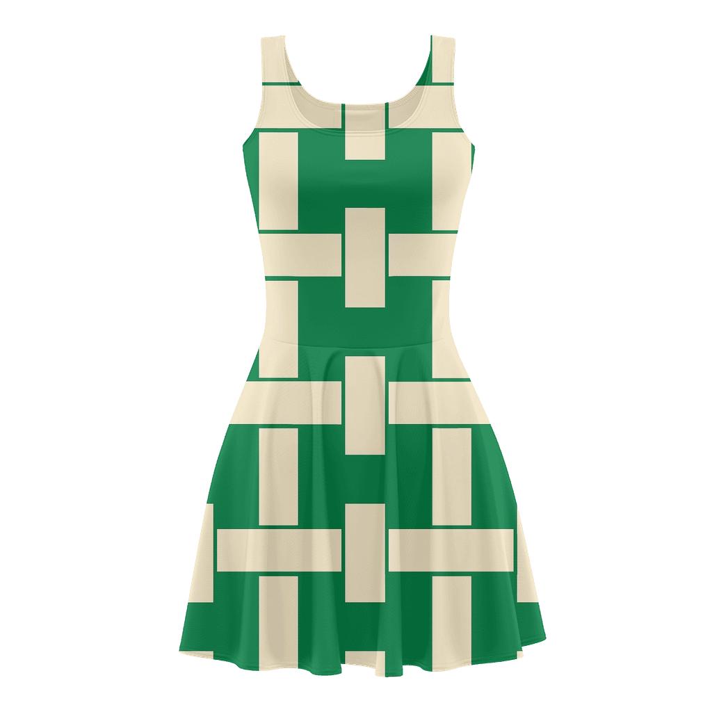 Interlaced Band Checker designer pattern skater dresses