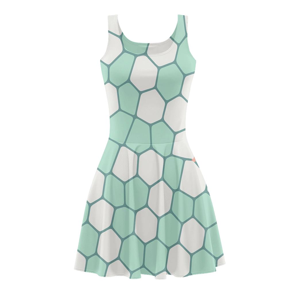 Cell Mesh Fragment floral print skater dresses
