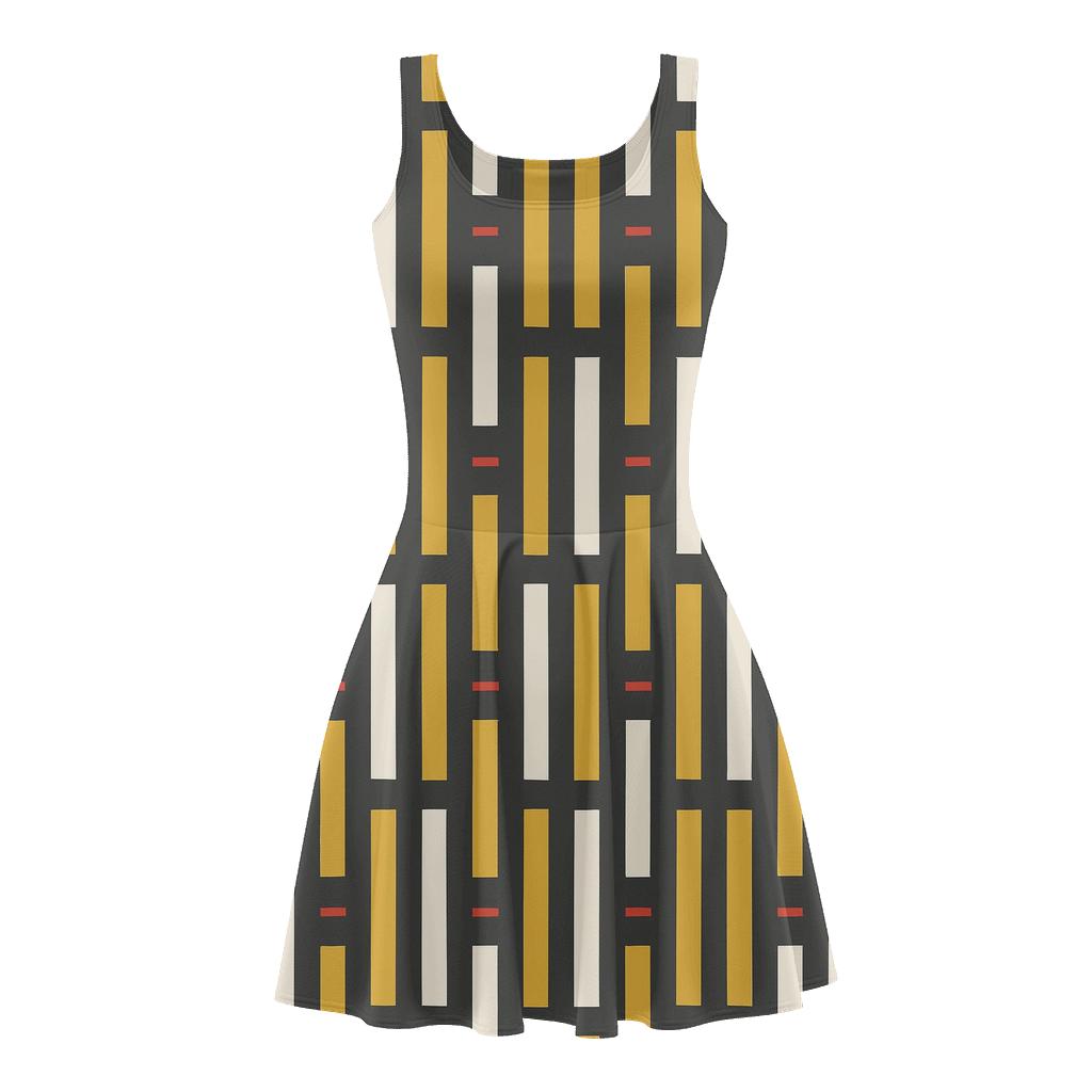 Staggered Bar Code Weave floral print skater dresses