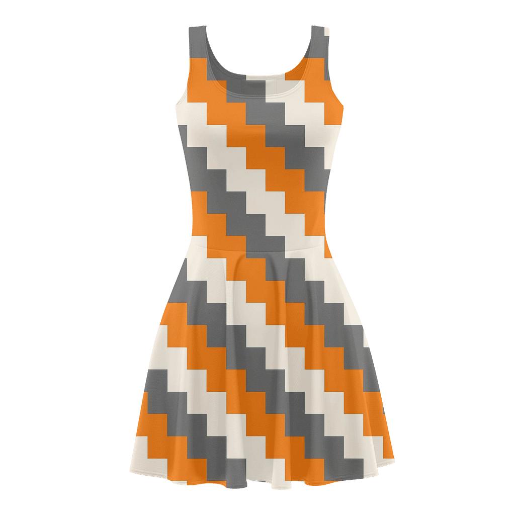 Diagonal Step Cascade comfortable stretch skater dresses