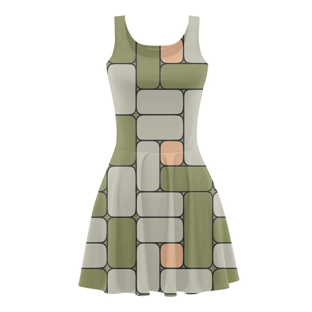 Cell Mesh Fragment Quilt floral print skater dresses