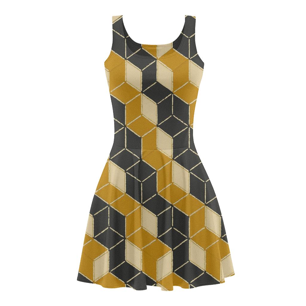 Staggered Hex Stitch Matrix comfortable stretch skater dresses