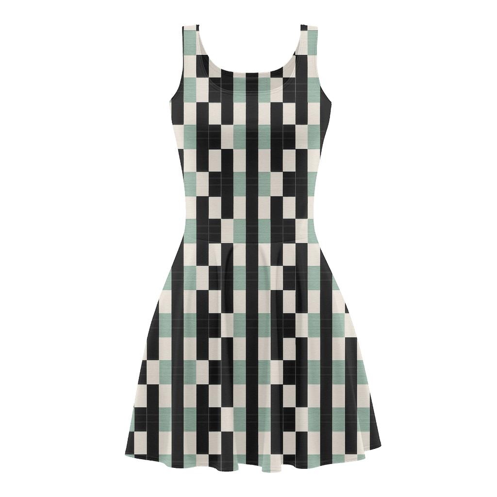 Broken Stripe Barcode Weft floral print skater dresses