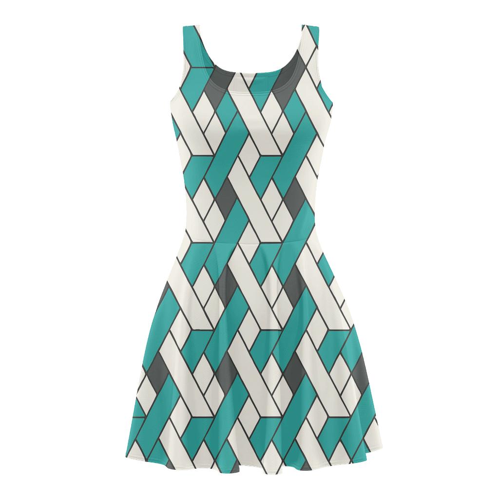 Interlocked Triangle Weave floral print skater dresses