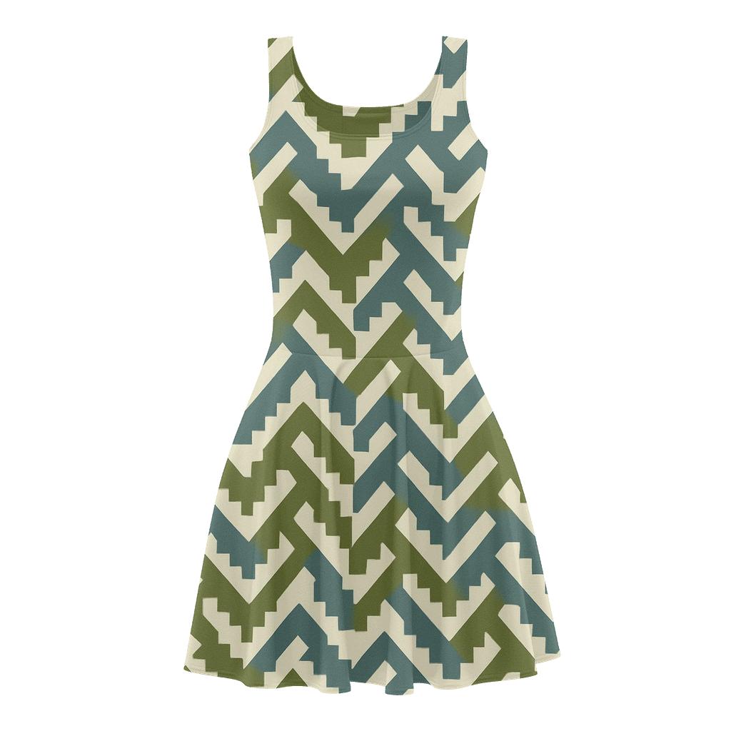 Pixel Staircase Herringbone comfortable stretch skater dresses