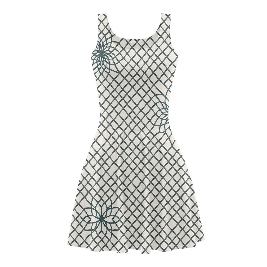 Moire Lattice Overprint floral print skater dresses