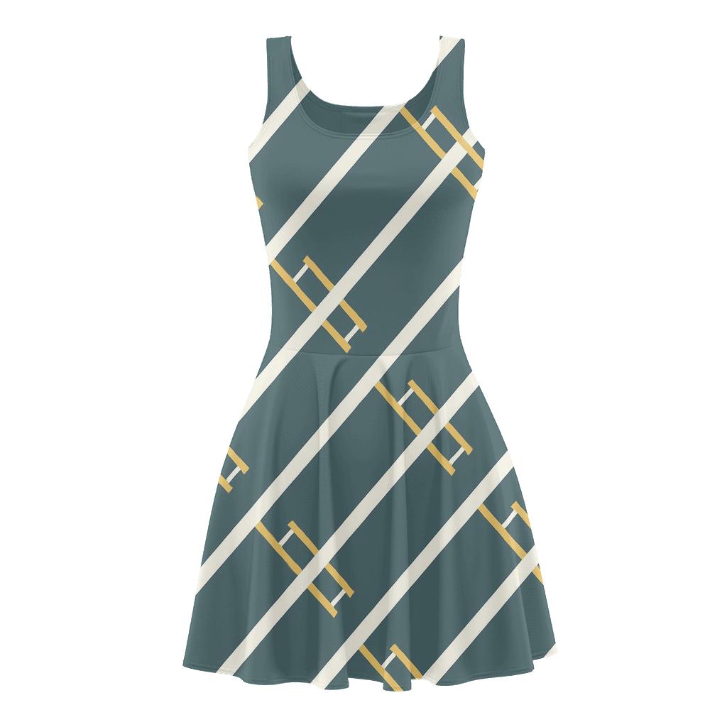 Diagonal Ribbon Ladder Stripes floral print skater dresses