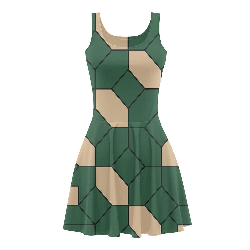 Octagon Square Alternating Grid floral print skater dresses