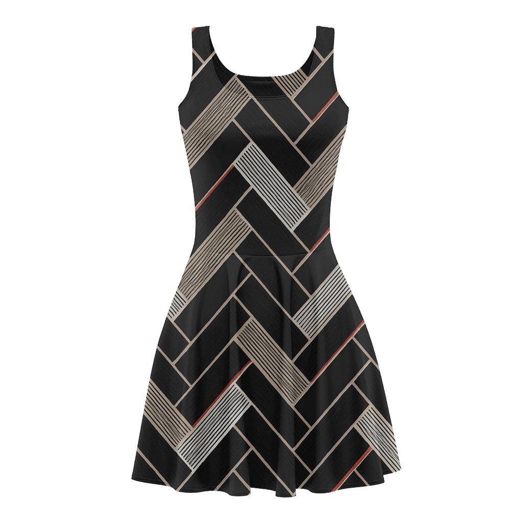 Herringbone Line Split custom skater dresses
