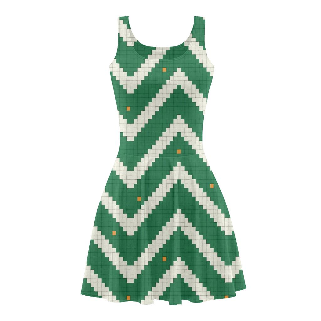 Pixel Step Zigzag Weft trendy mini skater dresses