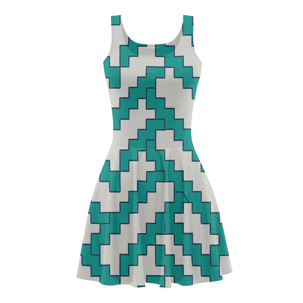 Diagonal Step Cascade Weave designer pattern skater dresses