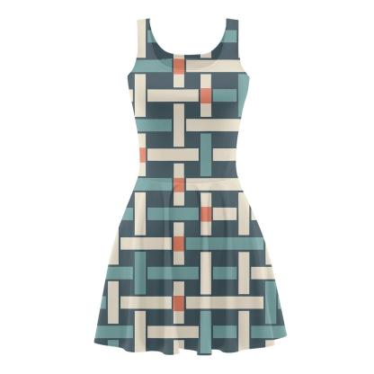 Interlaced Ribbon Gridlock floral print skater dresses