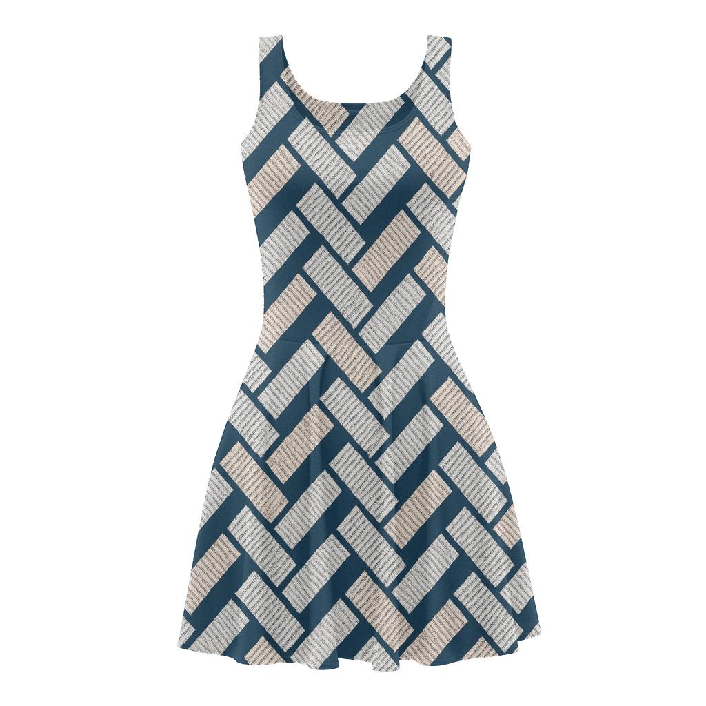 Herringbone Pixel Bricks floral print skater dresses