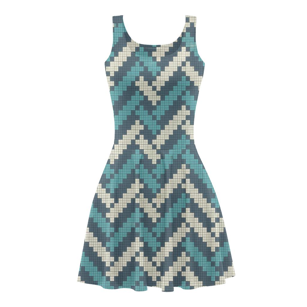 Herringbone Pixel Weft stylish a-line skater dresses