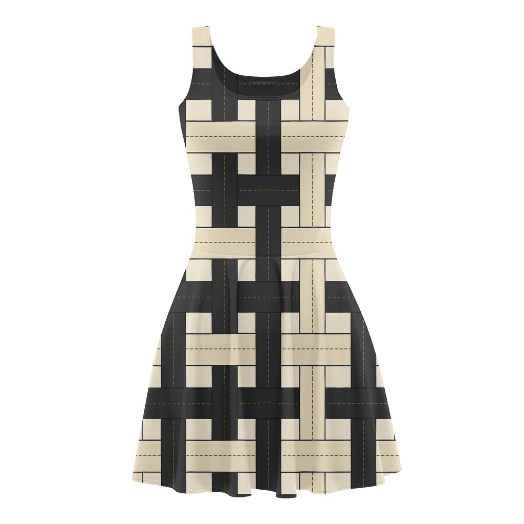 Interlocked Ribbon Braid Grid floral print skater dresses